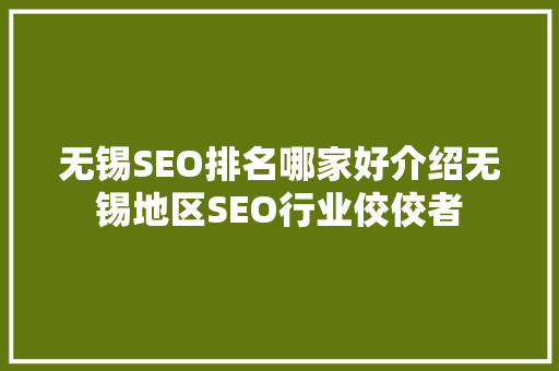 无锡SEO排名哪家好介绍无锡地区SEO行业佼佼者