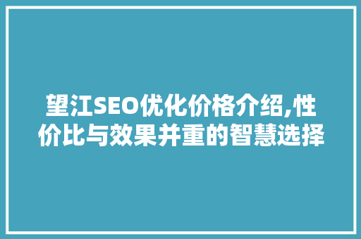 望江SEO优化价格介绍,性价比与效果并重的智慧选择