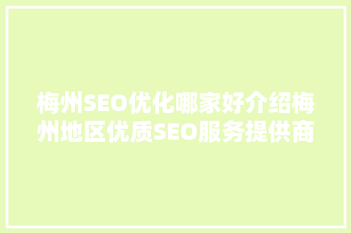 梅州SEO优化哪家好介绍梅州地区优质SEO服务提供商