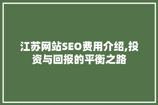 江苏网站SEO费用介绍,投资与回报的平衡之路  第1张
