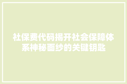 社保费代码揭开社会保障体系神秘面纱的关键钥匙