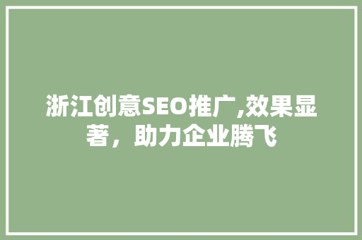 浙江创意SEO推广,效果显著，助力企业腾飞