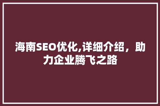 海南SEO优化,详细介绍，助力企业腾飞之路