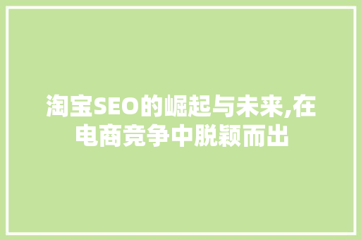 淘宝SEO的崛起与未来,在电商竞争中脱颖而出