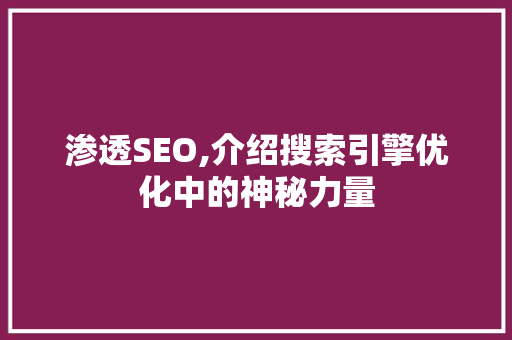 渗透SEO,介绍搜索引擎优化中的神秘力量