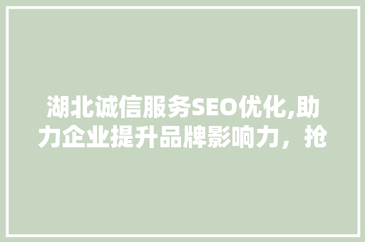湖北诚信服务SEO优化,助力企业提升品牌影响力，抢占市场先机