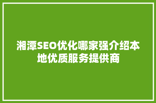 湘潭SEO优化哪家强介绍本地优质服务提供商