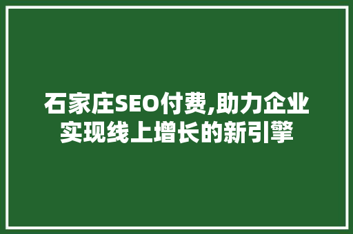 石家庄SEO付费,助力企业实现线上增长的新引擎