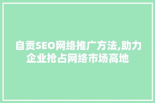 自贡SEO网络推广方法,助力企业抢占网络市场高地