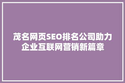 茂名网页SEO排名公司助力企业互联网营销新篇章