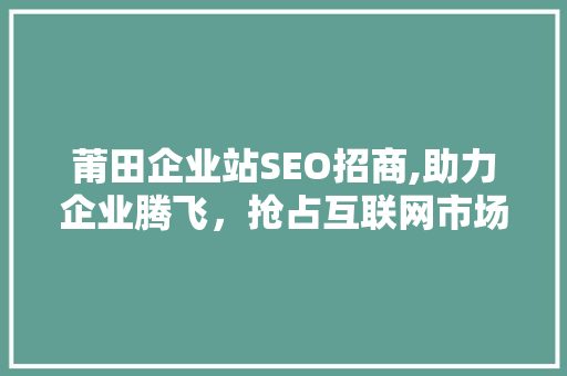 莆田企业站SEO招商,助力企业腾飞，抢占互联网市场制高点