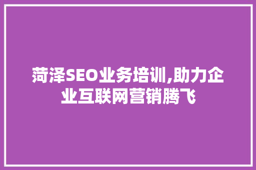 菏泽SEO业务培训,助力企业互联网营销腾飞