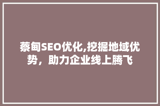 蔡甸SEO优化,挖掘地域优势，助力企业线上腾飞