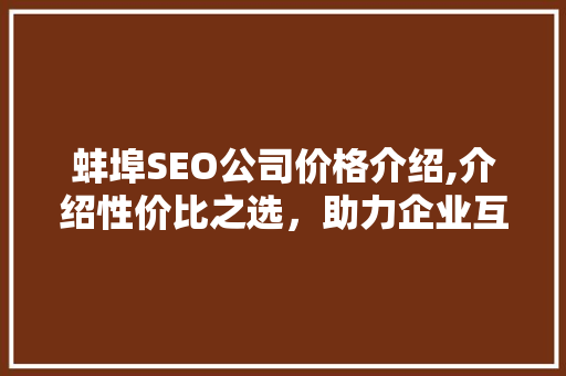 蚌埠SEO公司价格介绍,介绍性价比之选，助力企业互联网腾飞