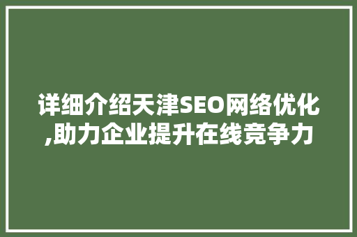 详细介绍天津SEO网络优化,助力企业提升在线竞争力