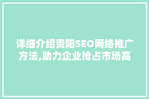 详细介绍贵阳SEO网络推广方法,助力企业抢占市场高地