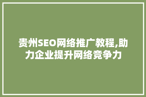 贵州SEO网络推广教程,助力企业提升网络竞争力