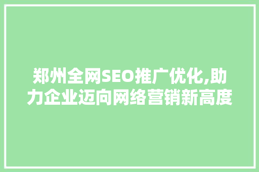 郑州全网SEO推广优化,助力企业迈向网络营销新高度
