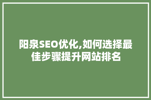 阳泉SEO优化,如何选择最佳步骤提升网站排名