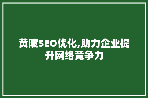 黄陂SEO优化,助力企业提升网络竞争力