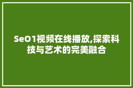 SeO1视频在线播放,探索科技与艺术的完美融合