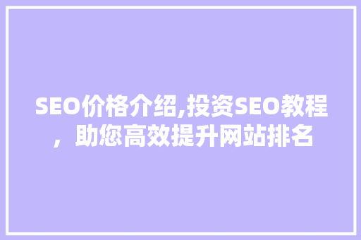 SEO价格介绍,投资SEO教程，助您高效提升网站排名