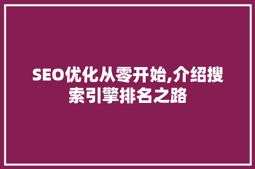 SEO优化从零开始,介绍搜索引擎排名之路