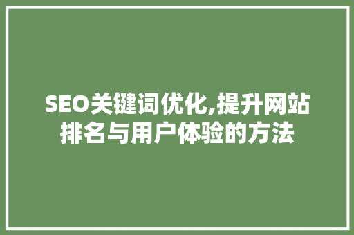SEO关键词优化,提升网站排名与用户体验的方法