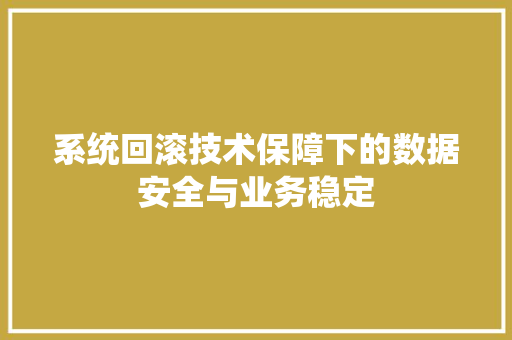 系统回滚技术保障下的数据安全与业务稳定