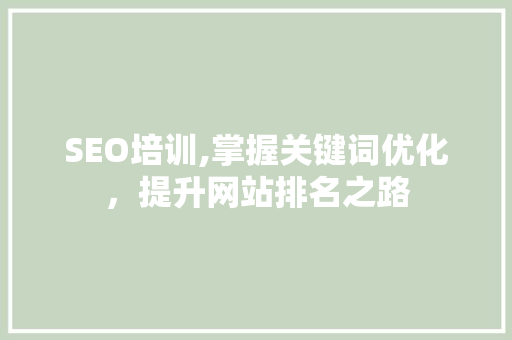 SEO培训,掌握关键词优化，提升网站排名之路