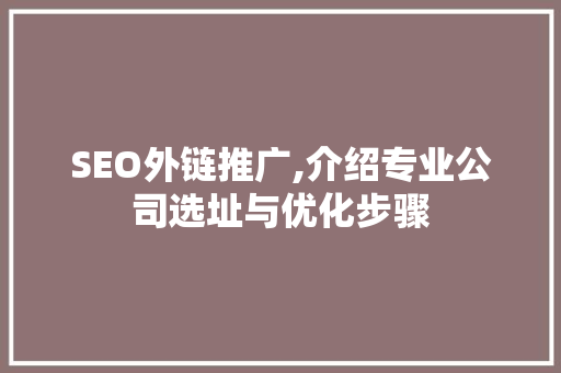 SEO外链推广,介绍专业公司选址与优化步骤