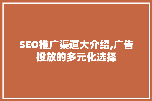 SEO推广渠道大介绍,广告投放的多元化选择