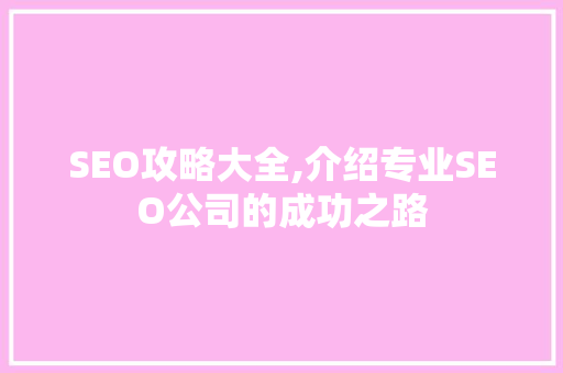 SEO攻略大全,介绍专业SEO公司的成功之路
