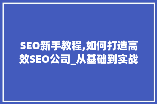SEO新手教程,如何打造高效SEO公司_从基础到实战