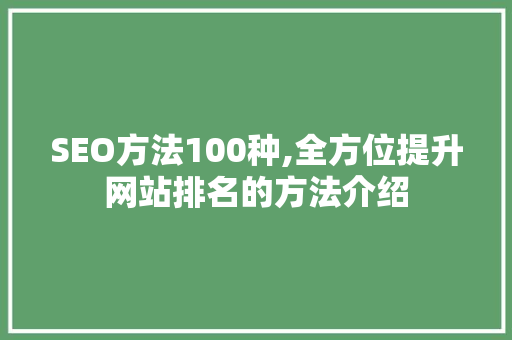 SEO方法100种,全方位提升网站排名的方法介绍
