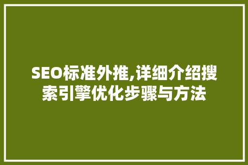 SEO标准外推,详细介绍搜索引擎优化步骤与方法