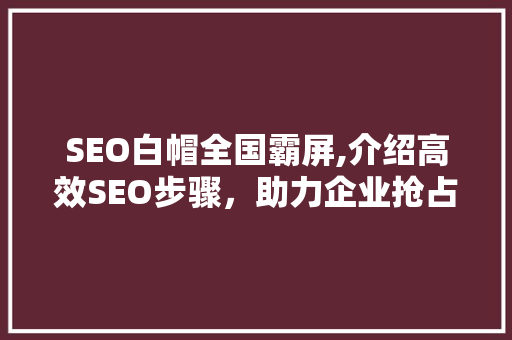 SEO白帽全国霸屏,介绍高效SEO步骤，助力企业抢占市场先机