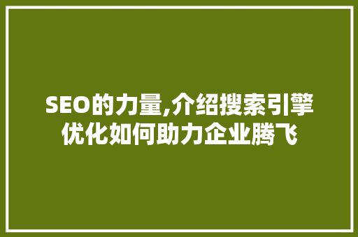 SEO的力量,介绍搜索引擎优化如何助力企业腾飞