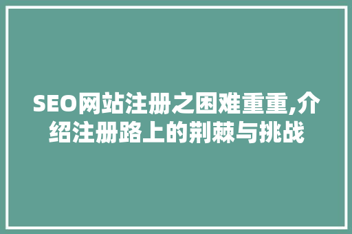 SEO网站注册之困难重重,介绍注册路上的荆棘与挑战