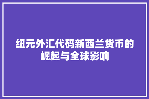 纽元外汇代码新西兰货币的崛起与全球影响