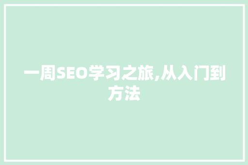 一周SEO学习之旅,从入门到方法