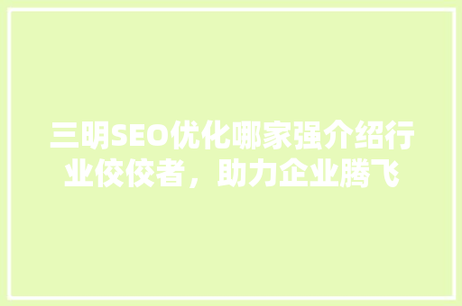 三明SEO优化哪家强介绍行业佼佼者，助力企业腾飞