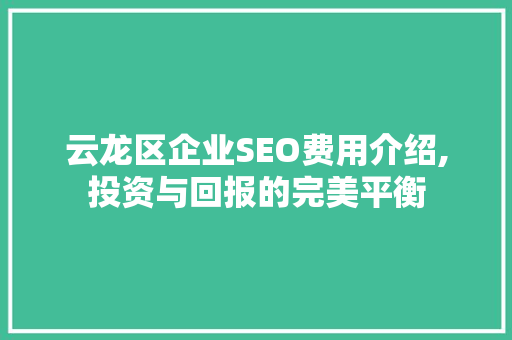 云龙区企业SEO费用介绍,投资与回报的完美平衡