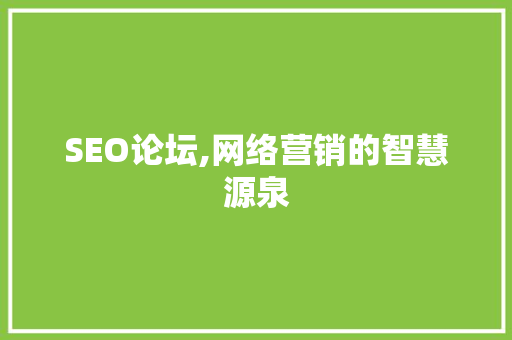 SEO论坛,网络营销的智慧源泉