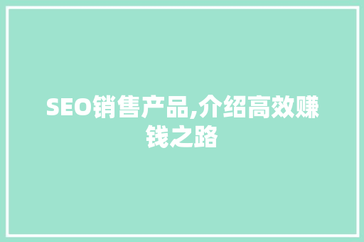 SEO销售产品,介绍高效赚钱之路