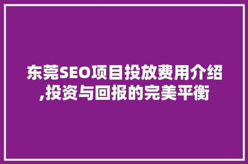 东莞SEO项目投放费用介绍,投资与回报的完美平衡