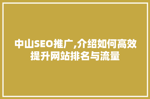 中山SEO推广,介绍如何高效提升网站排名与流量  第1张