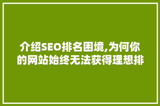 介绍SEO排名困境,为何你的网站始终无法获得理想排名