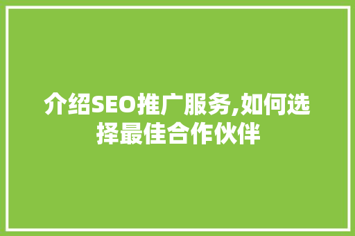 介绍SEO推广服务,如何选择最佳合作伙伴