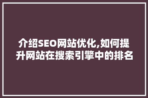 介绍SEO网站优化,如何提升网站在搜索引擎中的排名